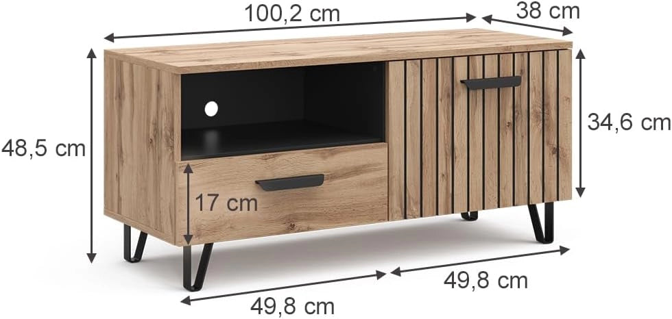 Mobile tv Amber, Marrone, 100.2 x 48.5 cm con cassetto e anta, con vano portaoggetti per spazio aggiuntivo