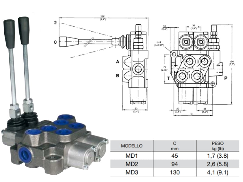 Distributore monoblocco in ghisa 2 leve 3/8 gas tipo MD - 81569