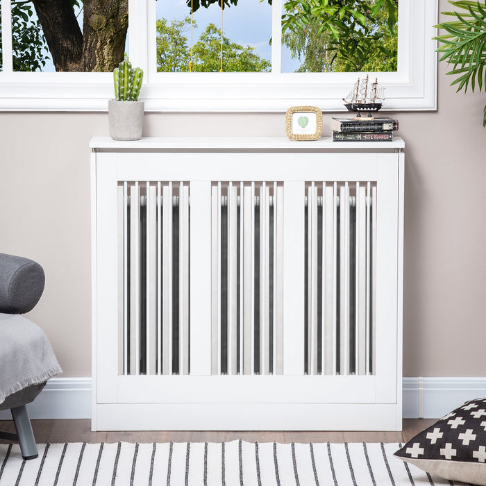 Copritermosifone a Doghe 90x18x84 cm in MDF e Acciaio Bianco