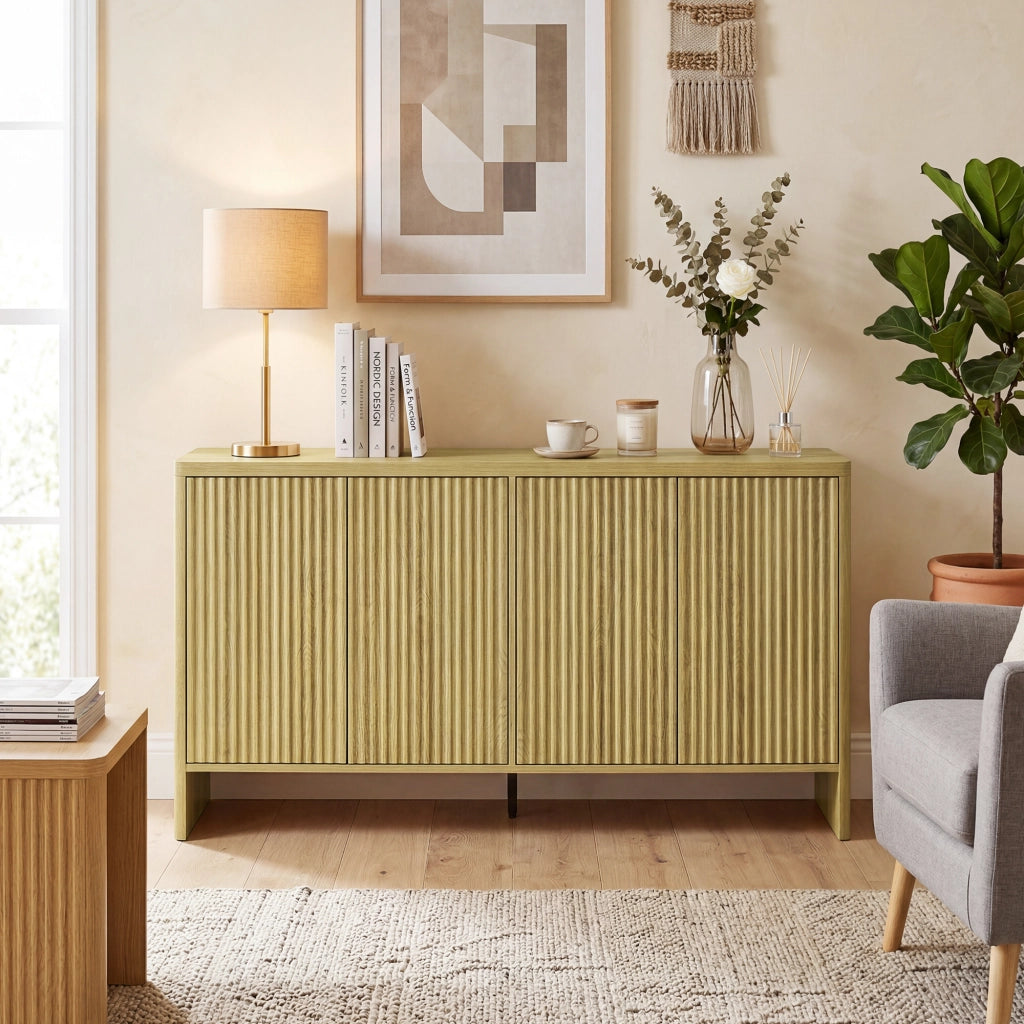 Mobile buffet con 4 ante ¨C Xylo ¨C Legno rovere, ripiani regolabili, 147x40x77cm
