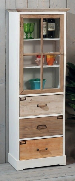 Mobile Mobiletto alto in legno shabby 1 anta + 3 cassetti 160 cm