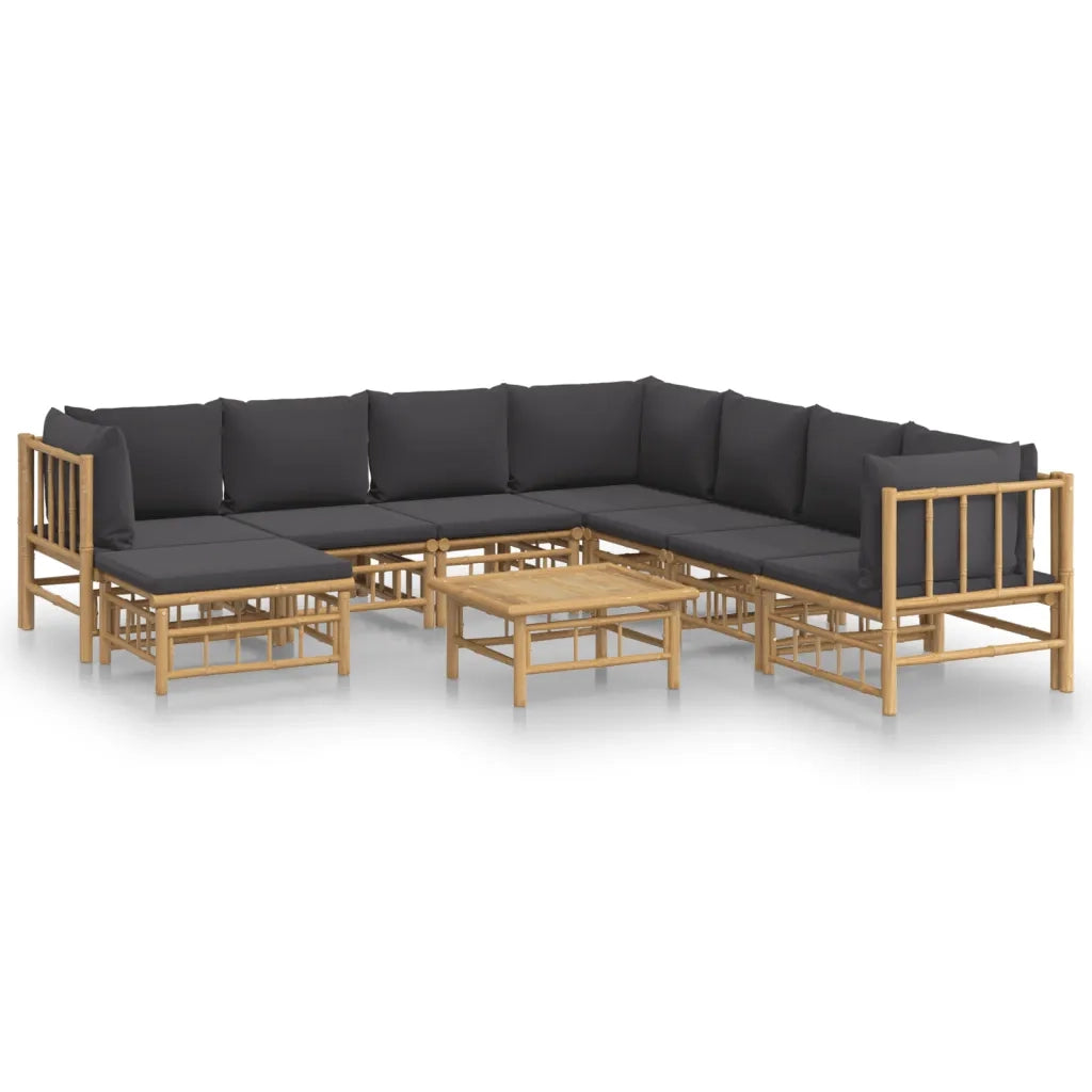 Set Salotto da Giardino 9pz con Cuscini Grigio Scuro Bambù 3155228
