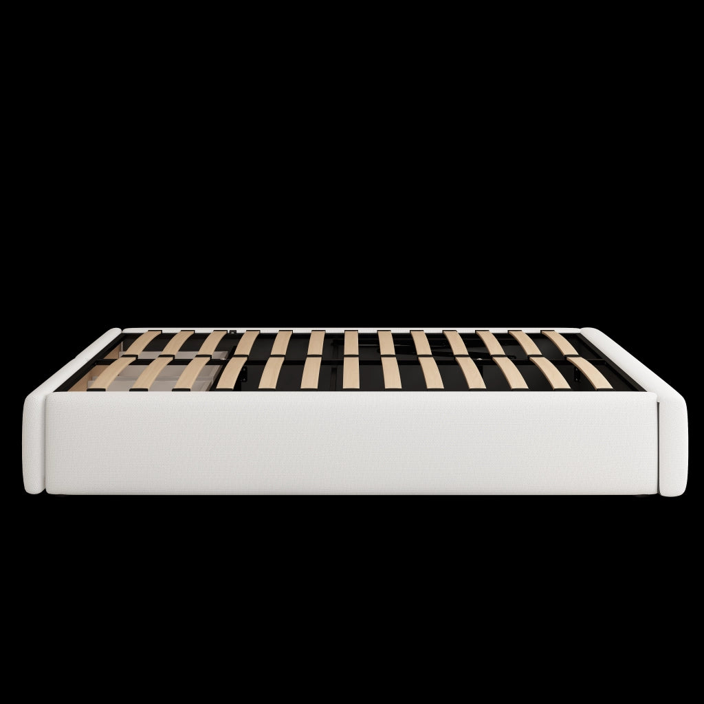 Letto Contenitore Imbottito senza Testiera ¨C MINIMAL ¨C 140x200, Bianco, Idraulico, 2 Cassetti