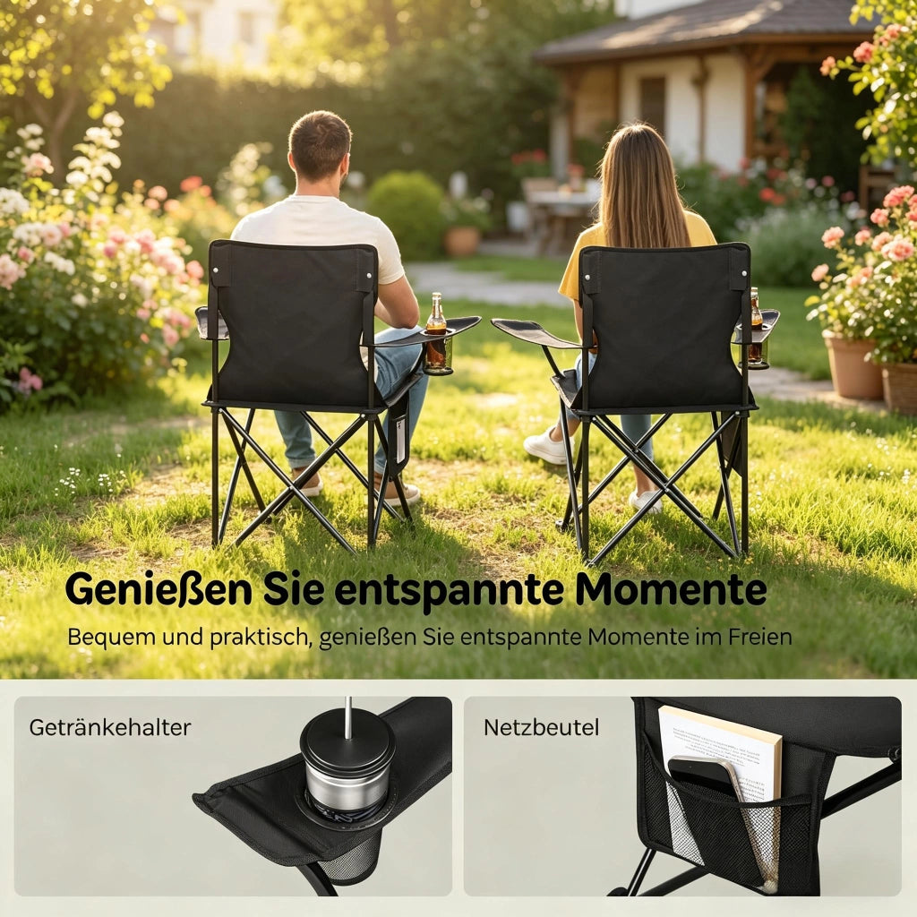 SEDIA PIEGHEVOLE DA CAMPEGGIO 47 x 76 x 80,5 cm Nera Set da 2 pezzi