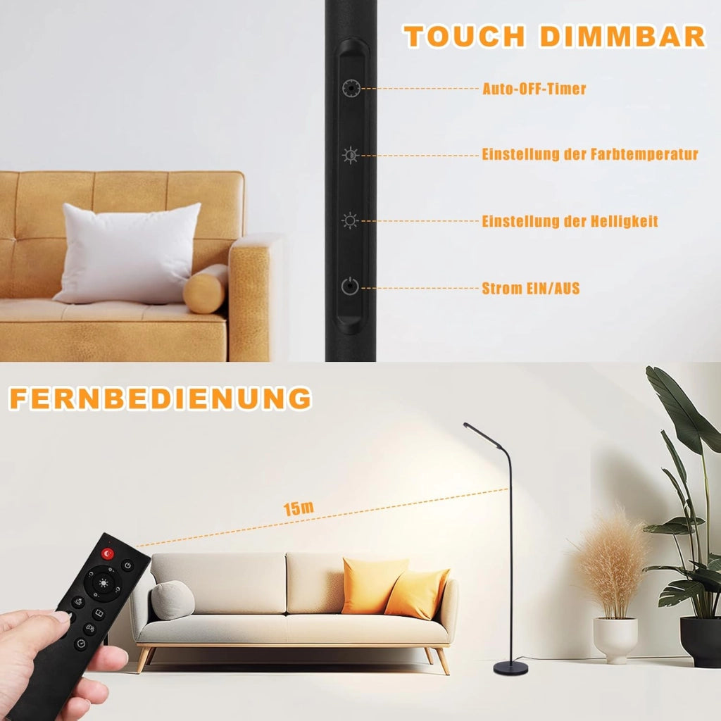 ZMH Lampada da terra LED nera 11W dimmerabile flessibile 360° per soggiorno divano