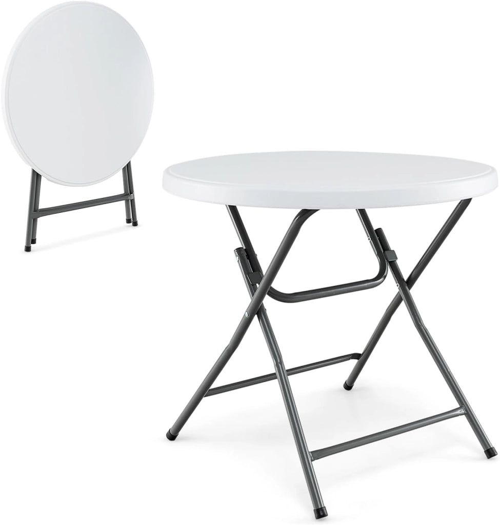 Tavolo Picnic Rotondo Pieghevole, Piano in HDPE e Struttura Metallica Resistente, Dimensioni 81 x 81 x 73,5 cm, Tavolo Portatile Ideale per Campeggio e Giardino