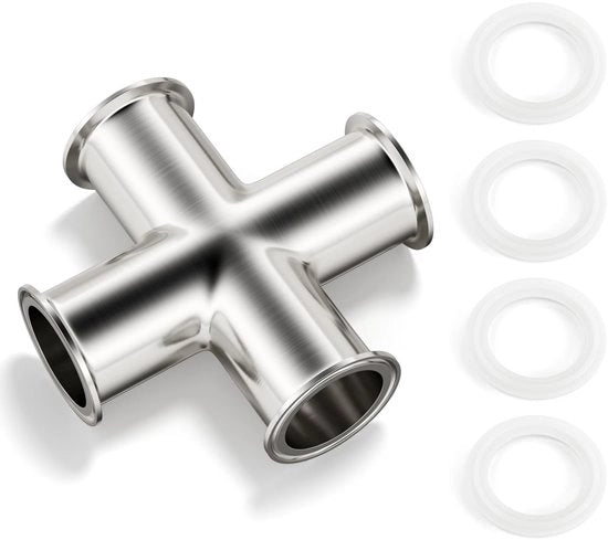 Fissatore a Croce 4 Vie - Acciaio Inossidabile 304 - Fitting Sanitario - 1-1/2" Diametro Esterno del Tubo - Campo di Temperatura 0-80°C - Pressione Massima 6 Bar