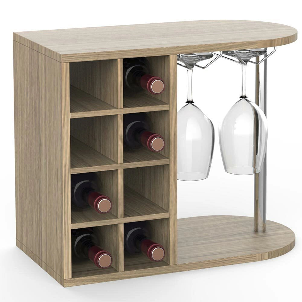 Scaffale Bar Cantinetta Vino Parete Legno Cantina 8 Posti + Porta Calici Querci