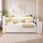 LETTO GIORNO 140x200 cm Bianco con scrivania, 2 cassetti, USB e LED