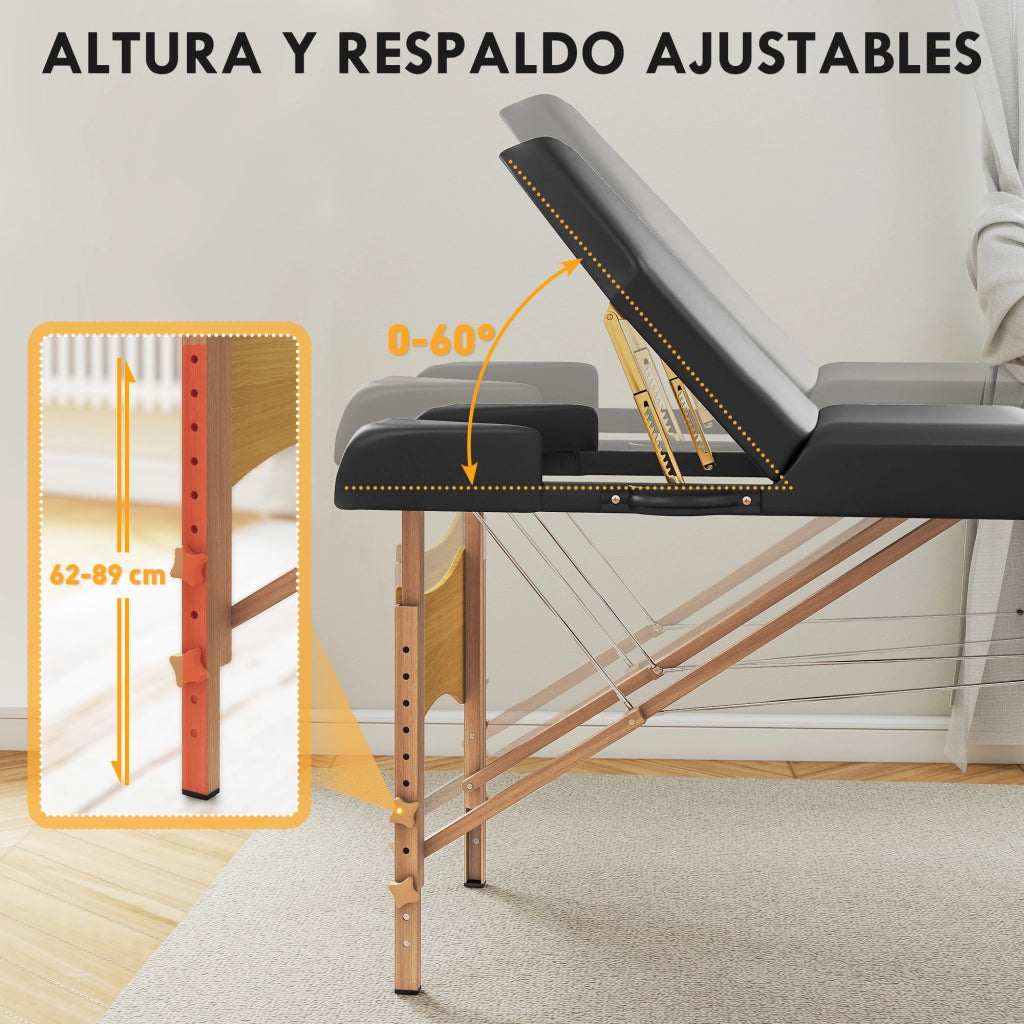 Letto reclinabile in legno con testiera regolabile e 3 zone massaggianti ¨C zephmum ¨C 215x60x62-89 cm nero