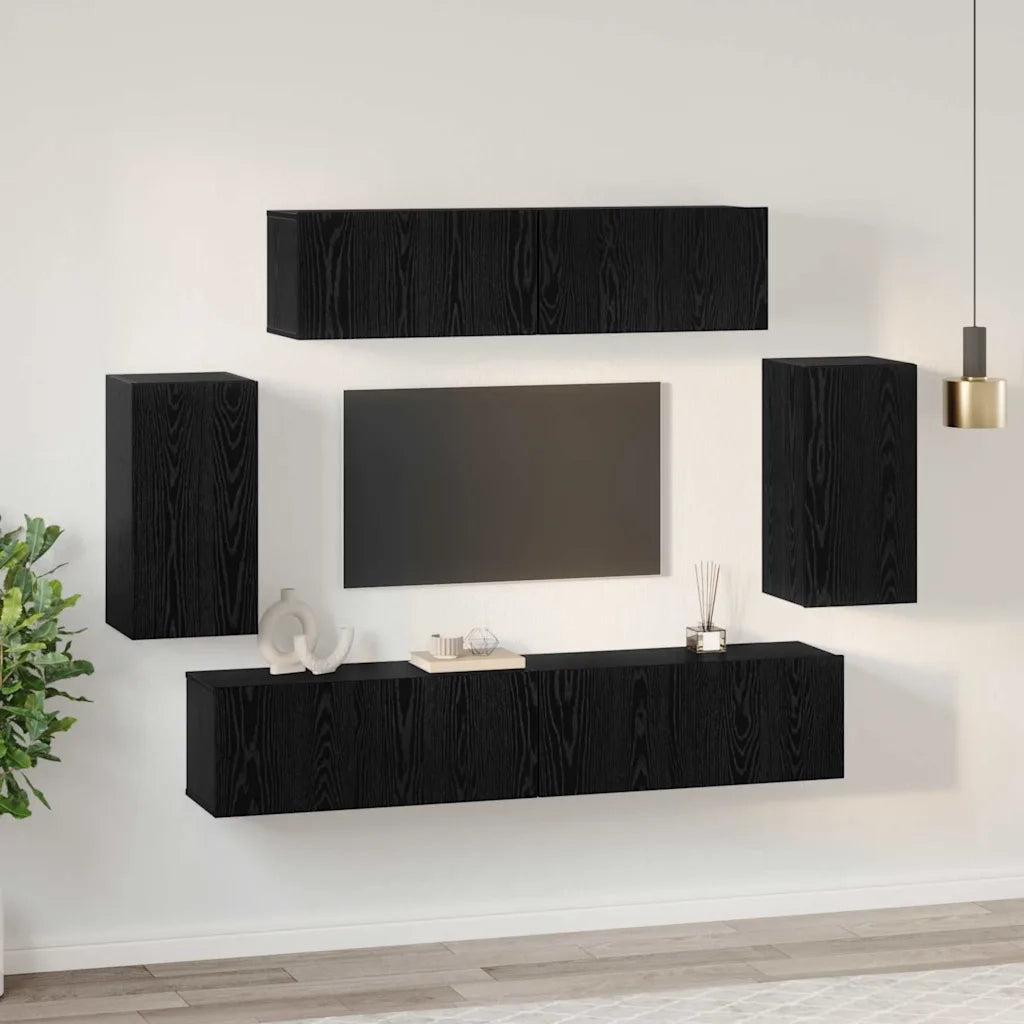 Set mobile TV 6 pcs Rovere Nero Legno multistrato 3393433