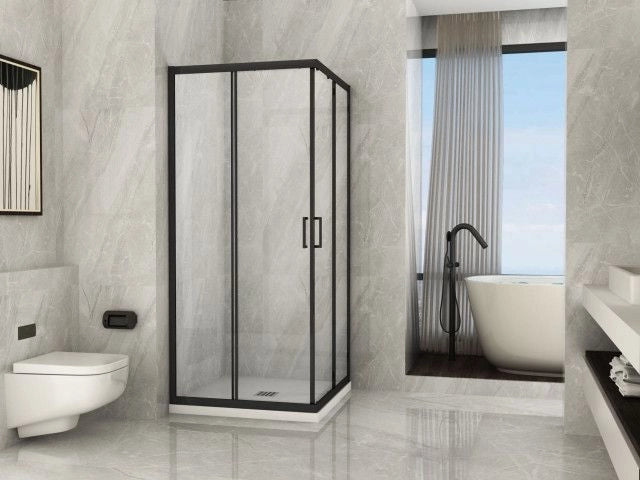 Box Doccia Nero Cristallo 6 mm Trasparente Apertura Angolare Telaio Alluminio Reversibile - Misura: 70 x 80 x H190 cm 