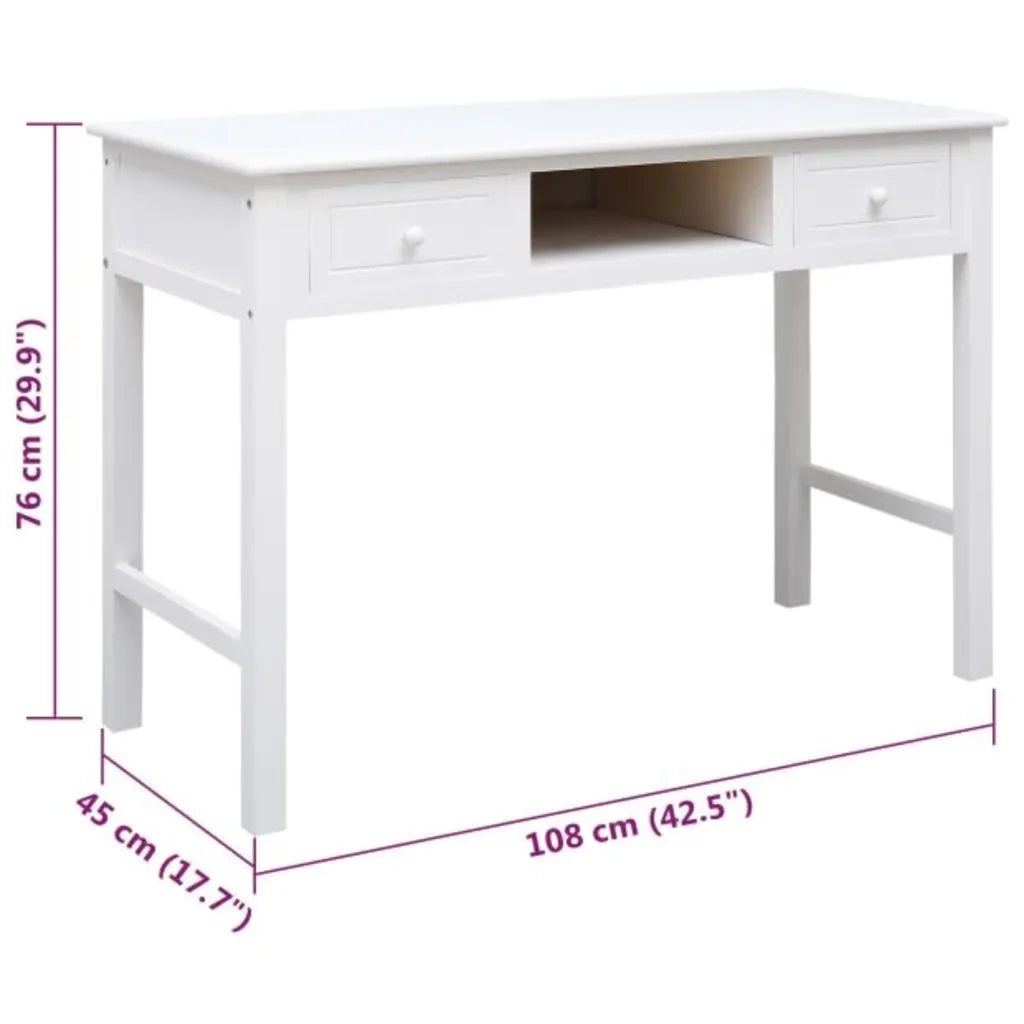 Scrivania Bianca 108x45x76 cm in Legno Massello di Paulownia 338537