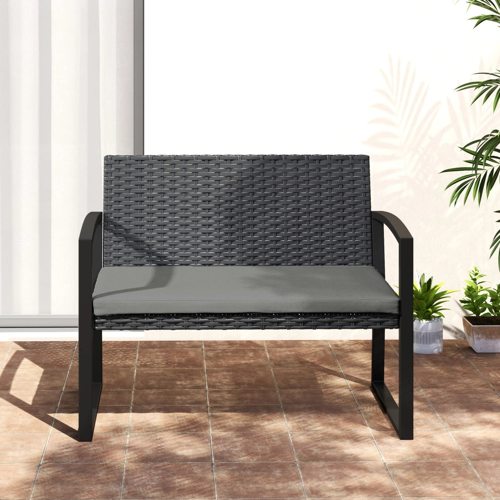 Panchina da Giardino 2 Posti ¨C Minimal ¨C Resina Polyrattan Grigio e Nero 103x58x78cm