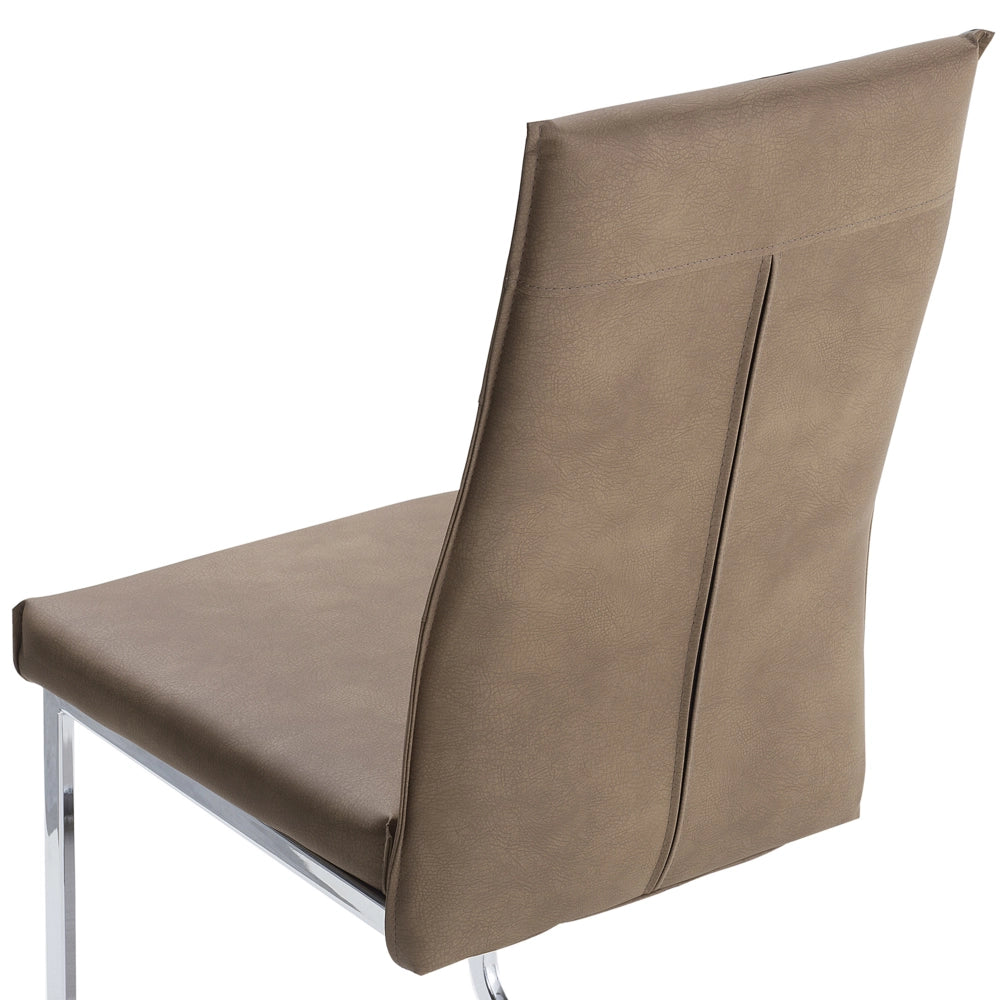 Set di 2 sedie da pranzo beige sabbia imbottite in ecopelle gambe a sbalzo argento senza braccioli design moderno