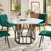 Tavolo da pranzo esagonale 115.5x100x75 cm; MDF e metallo; bianco e nero