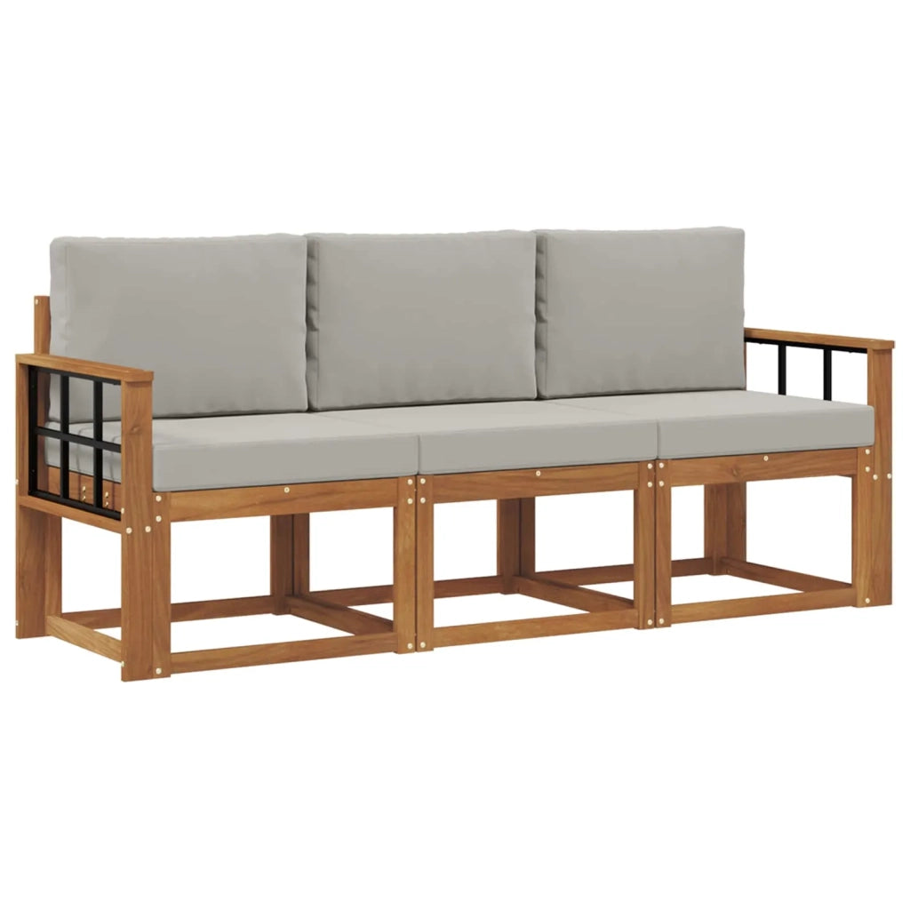 Set di divani da esterno 3 pcs Grigio Naturale e Chiaro