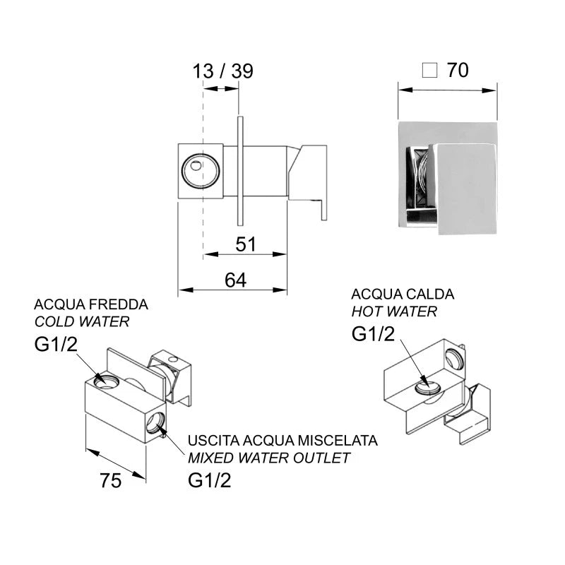 Rubinetto incasso per shut-off quadro - serie skyline