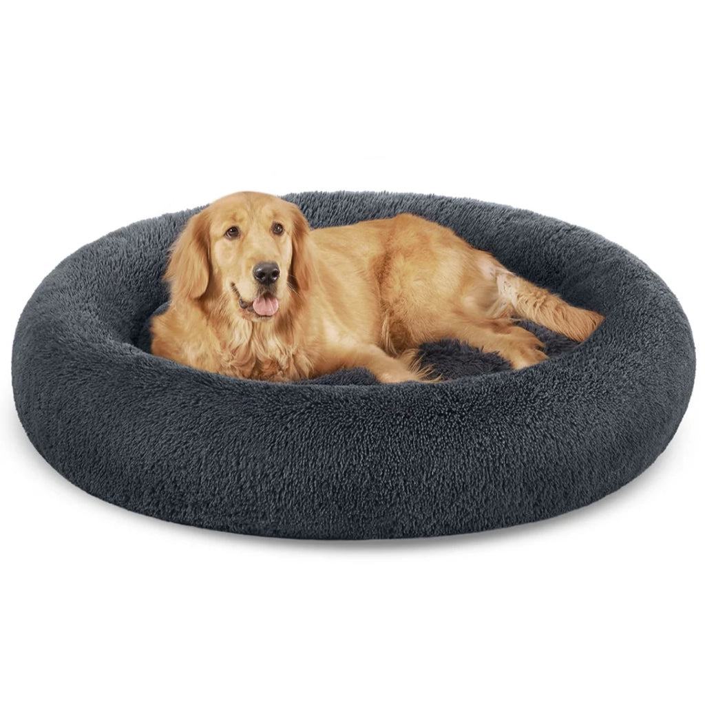 Cuccia rotonda per cani con divanetto a ciambella cuscino centrale sfoderabile e lavabile morbido tessuto di peluche 120 cm grigio chiaro 12_0006849