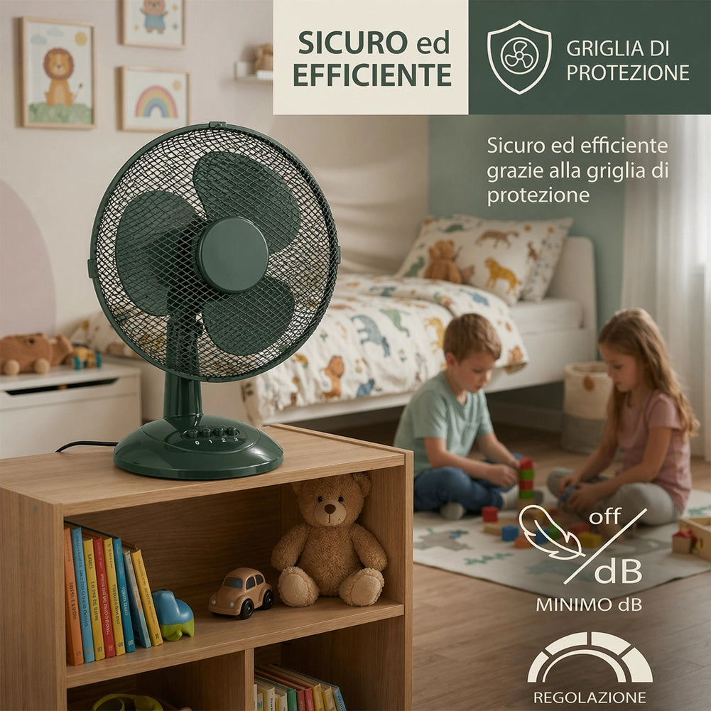 Ventilatore da Tavolo Autoportante Verde Potenza 45W Diametro 40cm 3 Velocità