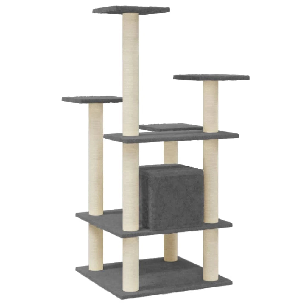 Tiragraffi per gatti torre per arrampicata giocattolo piattaforma per arrampicata con tiragraffi in sisal scuro 110 cm grigio 02_0022643