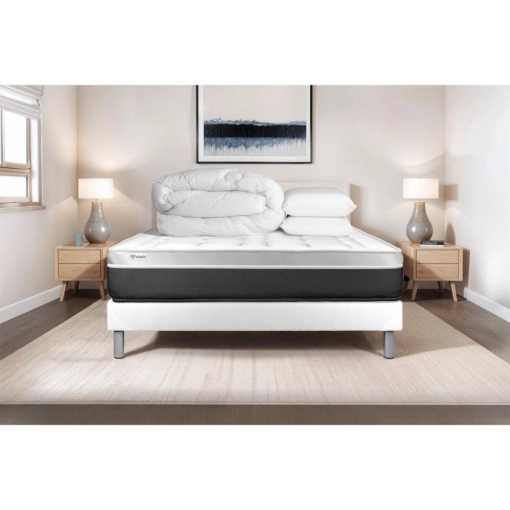 Pacchetto letto completo - Materasso 180x200cm + Box spring con doghe (kit) + 2 cuscini + Piumino - Vital Soft