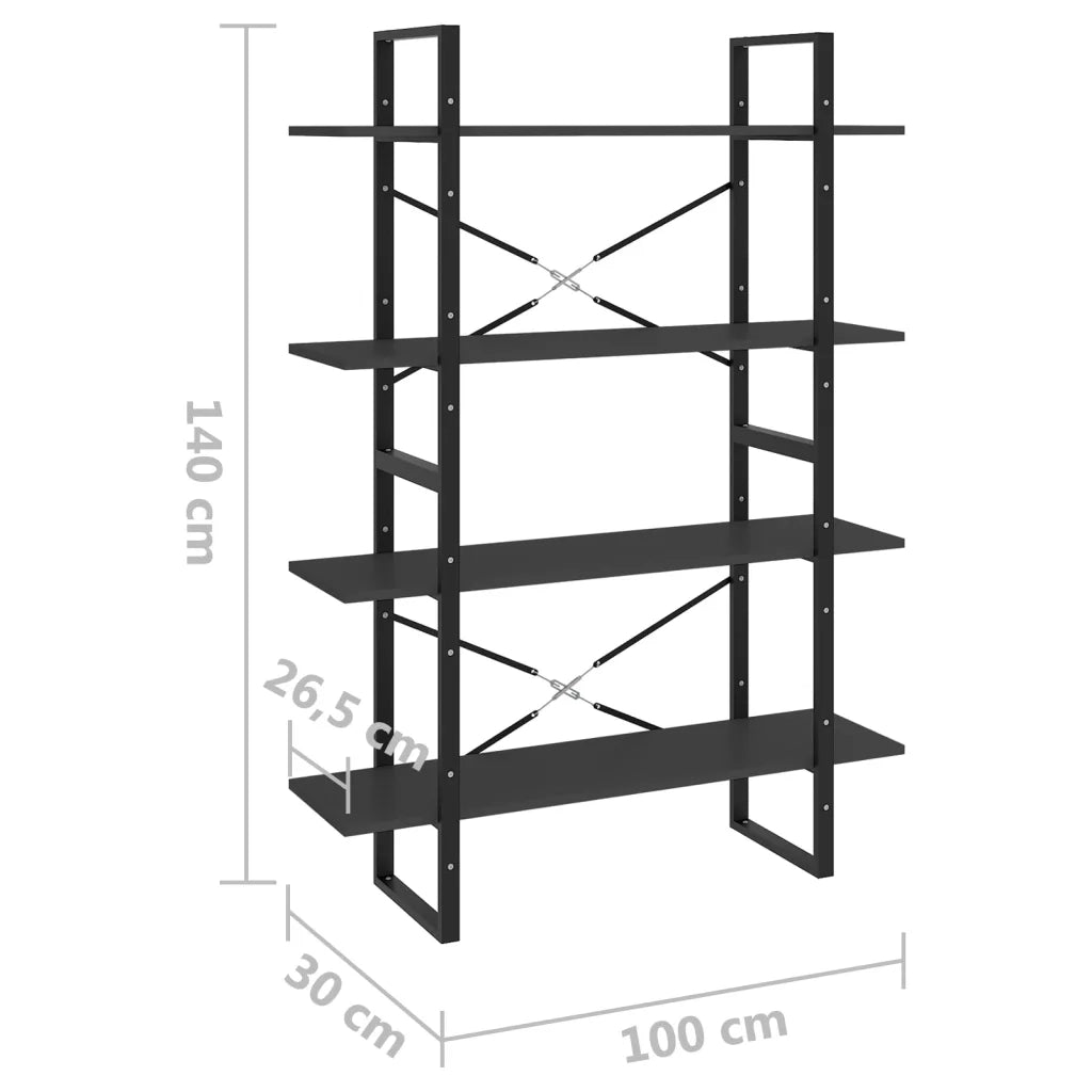 Libreria a 4 Ripiani Grigia 100x30x140 cm in Legno Multistrato 806479