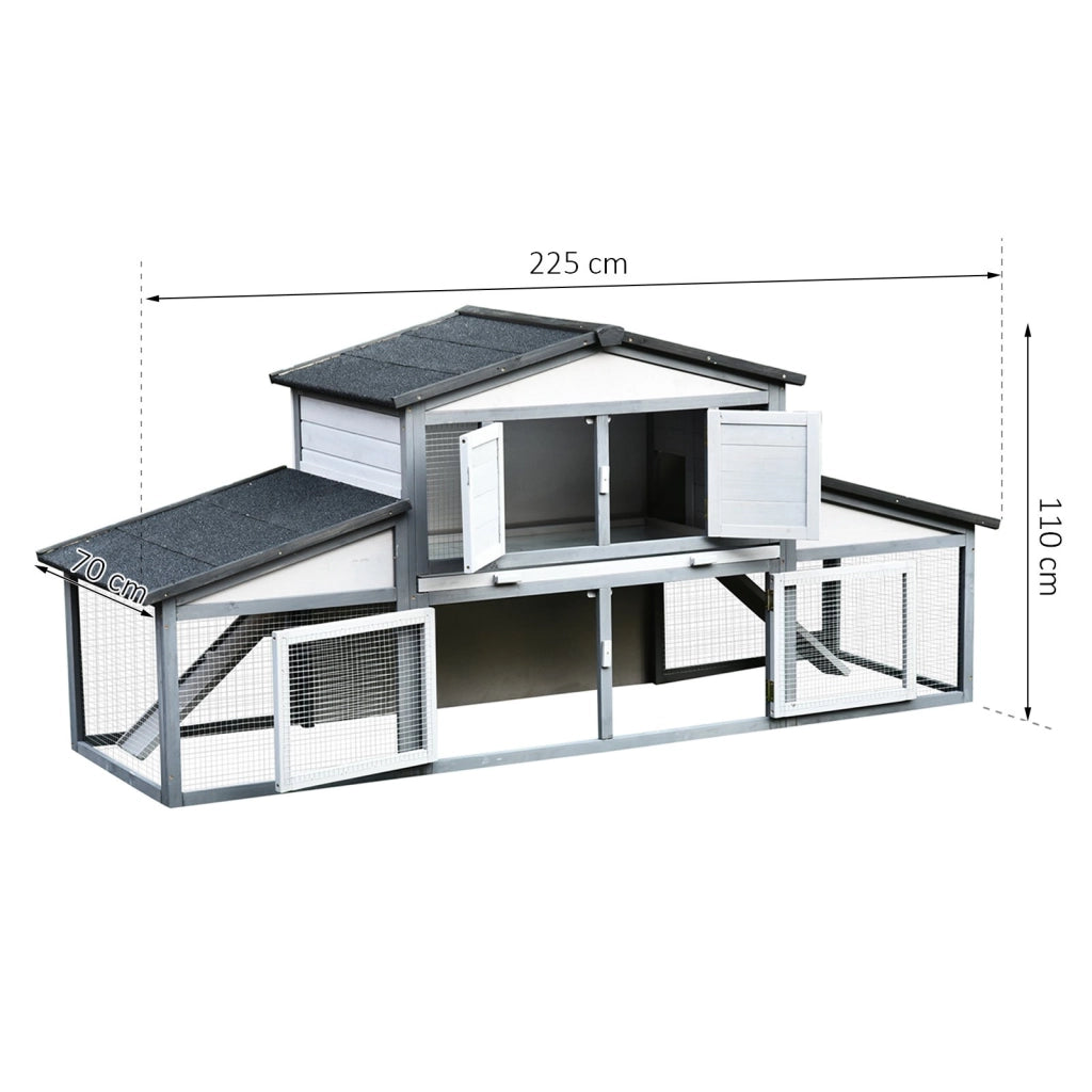 EasyComfort Conigliera da Esterno in Legno e Metallo, Gabbia per 2-3 Conigli o Roditori, Grigia e Bianca 225x70x100cm