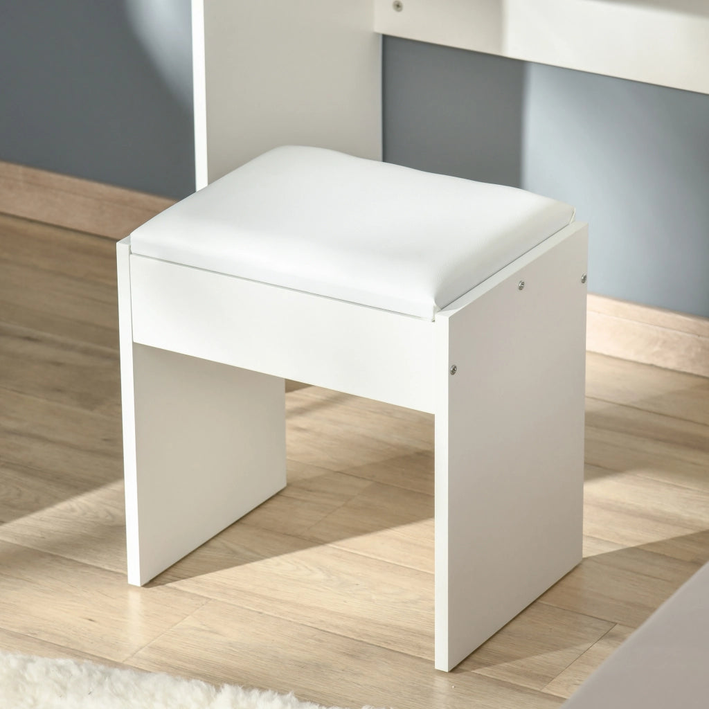 Cassettiera Trucco con Specchio Richiudibile e Sgabello ¨C zephmum ¨C MDF Bianco, 80x40x79 cm