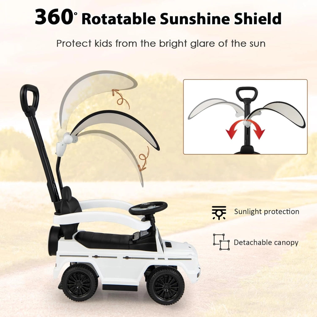 Mercedes-Benz Macchina per Bambini, Macchina con Barra Scorrevole Rimovibile, Tettuccio Parasole Regolabile, Clacson, Portaoggetti Nascosto, Regalo Bambini 1-3 Anni (Bianco)