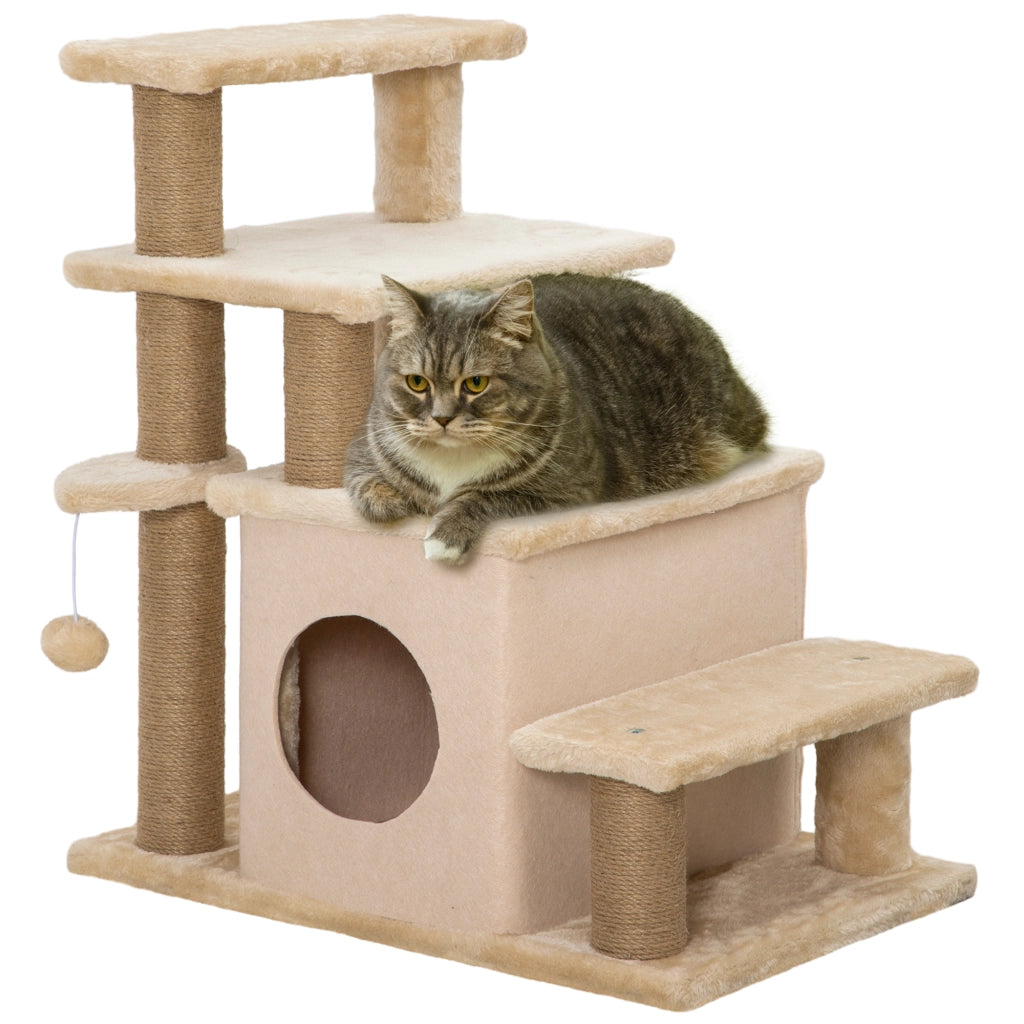 Casetta per Gatti con Tiragraffi e Giocattoli ¨C Zephmum ¨C Beige 60x40x66 cm