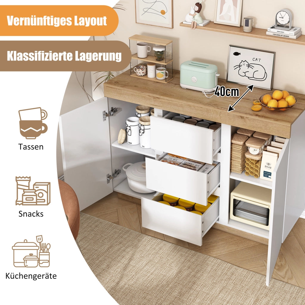 Cassettiera con 3 Cassetti e 2 Ante; Ampio Spazio Contenitivo; Stile Classico; in Pannello Truciolare; Bianco e Rovere