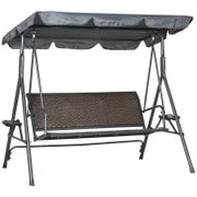 Dondolo da Giardino 3 Posti in Rattan PE e Acciaio con Tettuccio Regolabile e Portabicchieri, 204x112x150 cm