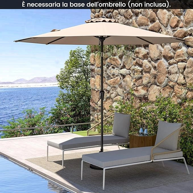 Ombrellone da Giardino 270 cm, Ombrellone da Esterno con Inclinazione Regolabile, Manovella, 8 Stecche, Tettuccio Ventilato, Ombrellone Parasole per Spiaggia, Bordo Piscina