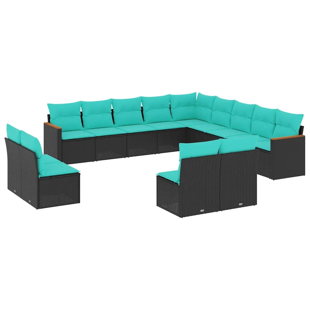 Set Divani da Giardino 13 pz con Cuscini Nero in Polyrattan 3226484