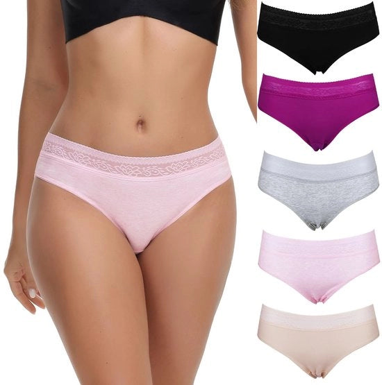Tessuto di cotone per donne - Slip con stile hipster - Estensibile - Cinturino - Asciuga velocemente - Multicolore - Calze intime