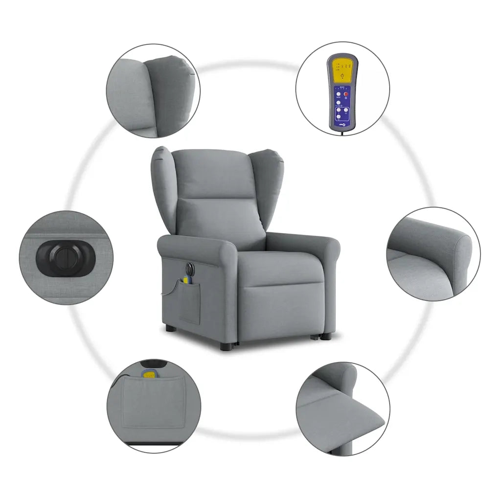 Poltrona Alzapersona Massaggi Elettrica Grigio Chiaro Tessuto 3303404