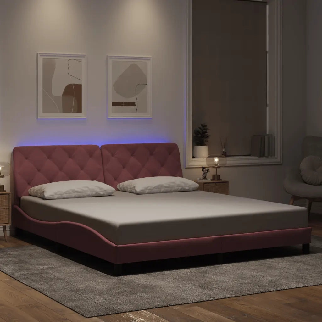 Giroletto con LED senza Materasso Rosa 180x200 cm in Velluto