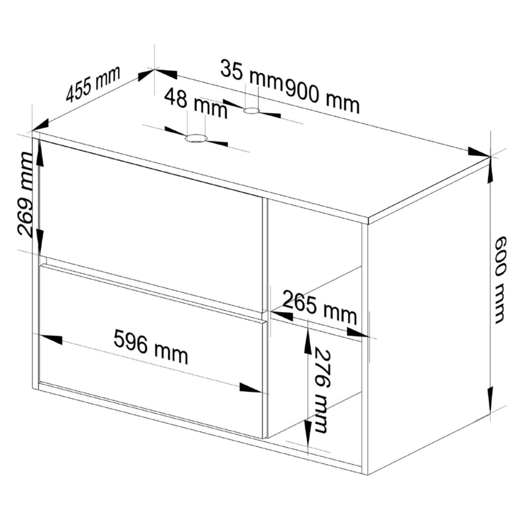 Mobile bagno senza lavabo VAMI sospeso Bianco, Grigio Grafite 90 cm 2 cassetti 90x45,5x60 cm