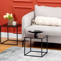 Set da 2 Tavolini da Caffè Impilabili Quadrati per  Soggiorno in Acciaio Nero