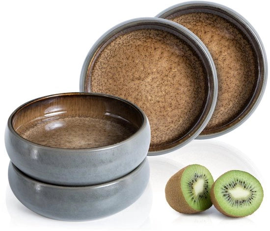 Set di piatti per dessert a 4 pezzi in ceramica - beige - 14cm - per 4 persone