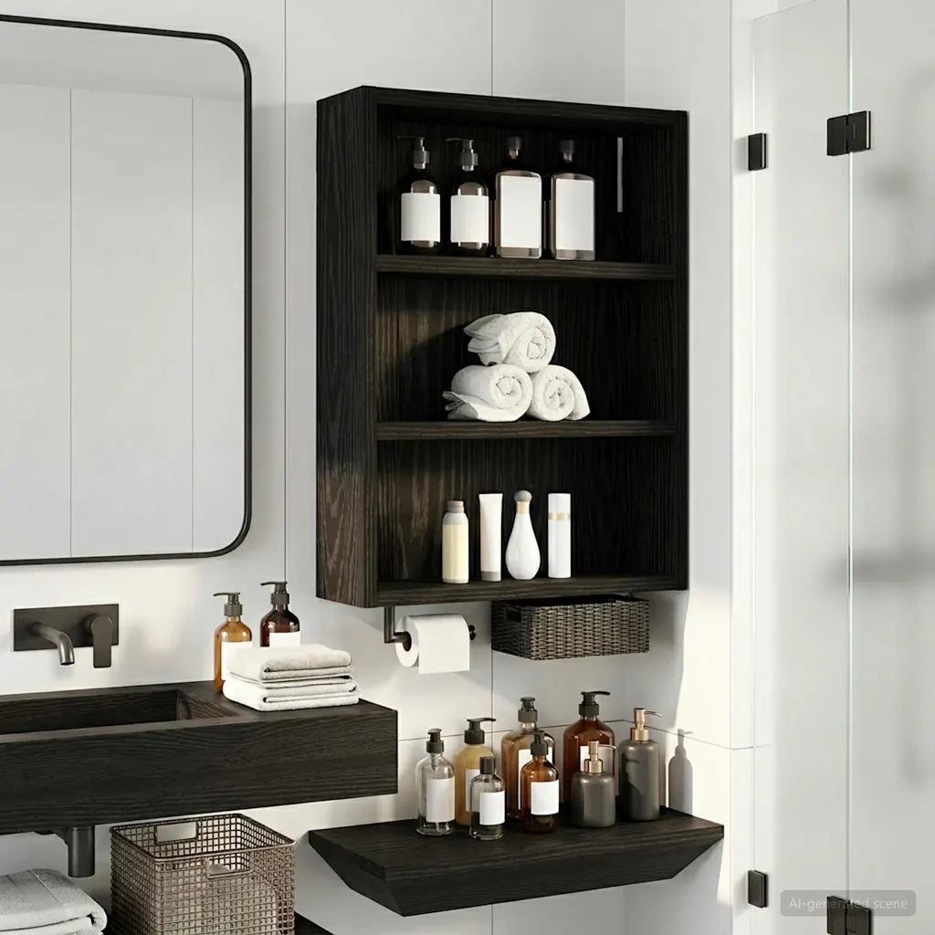 Armadio da bagno a muro Rovere Nero 40 x 10 x 50 cm 889344