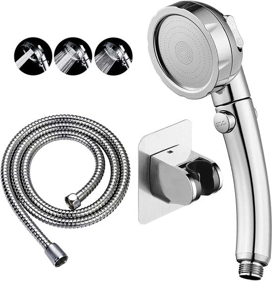 Boorvrije hogedrukhanddouche con interruttore a pulsante AAN/UIT 3 modalità di getto Cappuccino douchekop idroeconomizzante Accessori da installazione rimovibili (M: cappuccino douchekop (acciaio inox) + beugel + tubo)