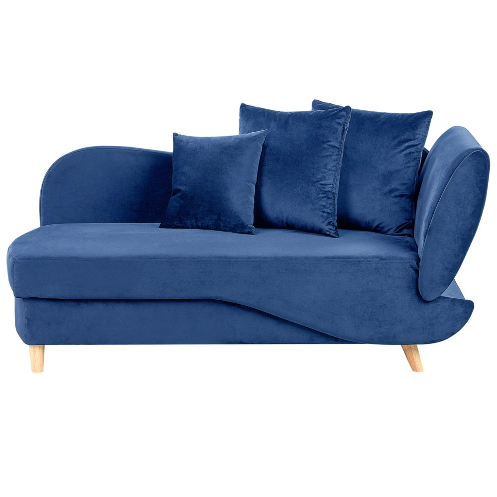 Chaise Longue in velluto blu lato destro con contenitore stile moderno soggiorno