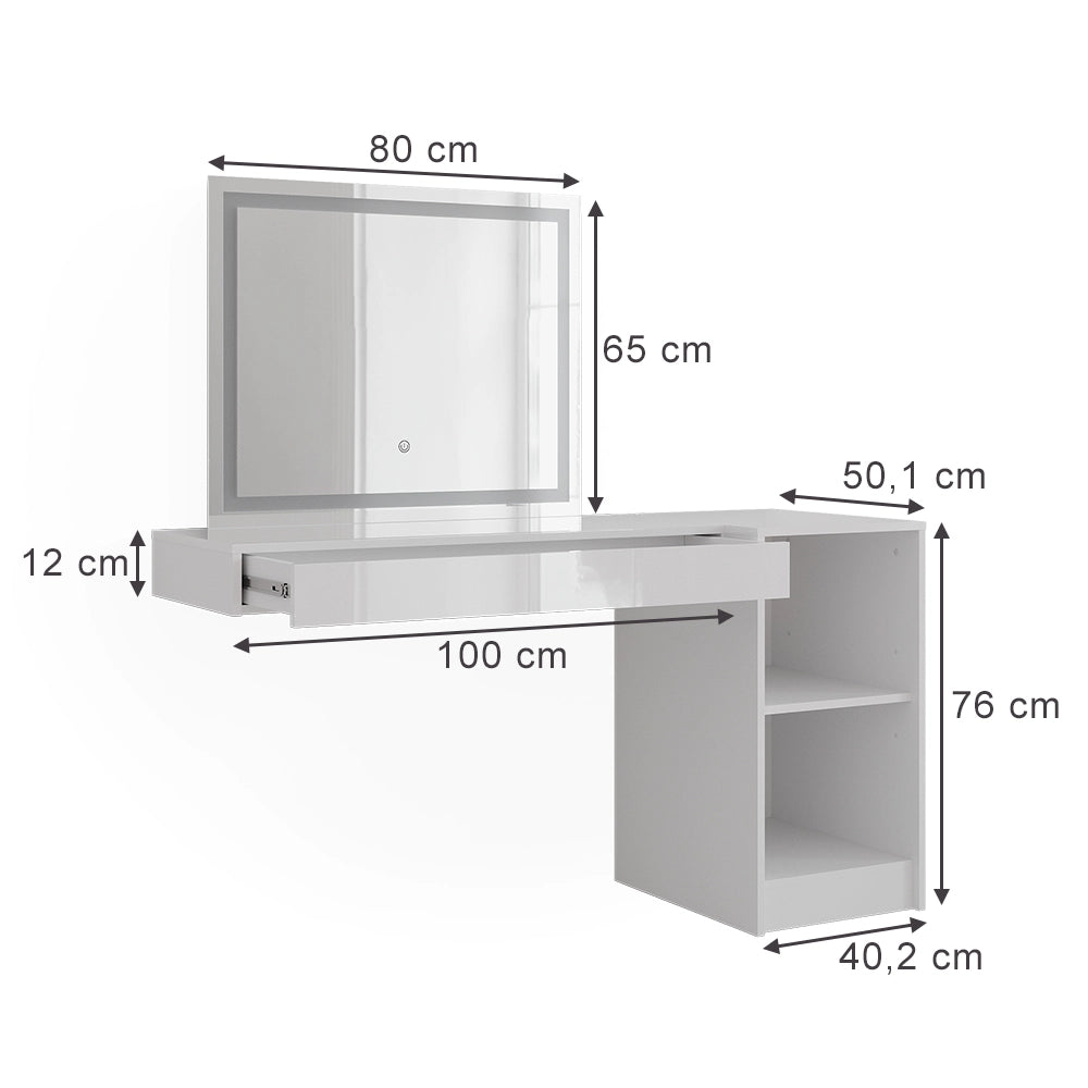 Vicco Tavolo da toeletta Bianco 100 cm 3 parti