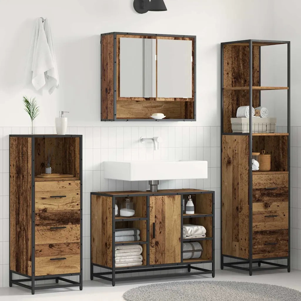 Set di mobili per il bagno con cassetto 3 pcs Legno vecchio 3402569