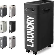 Asciugatrice pieghevole con ruote 45L - Asciugatrice pieghevole sottile con maniglia - Box di stoccaggio pratica per camere da letto e area lavanderia (Nero)