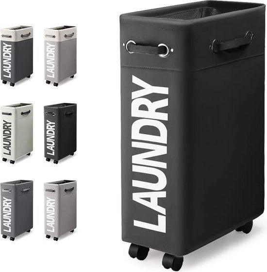 Asciugatrice pieghevole con ruote 45L - Asciugatrice pieghevole sottile con maniglia - Box di stoccaggio pratica per camere da letto e area lavanderia (Nero)