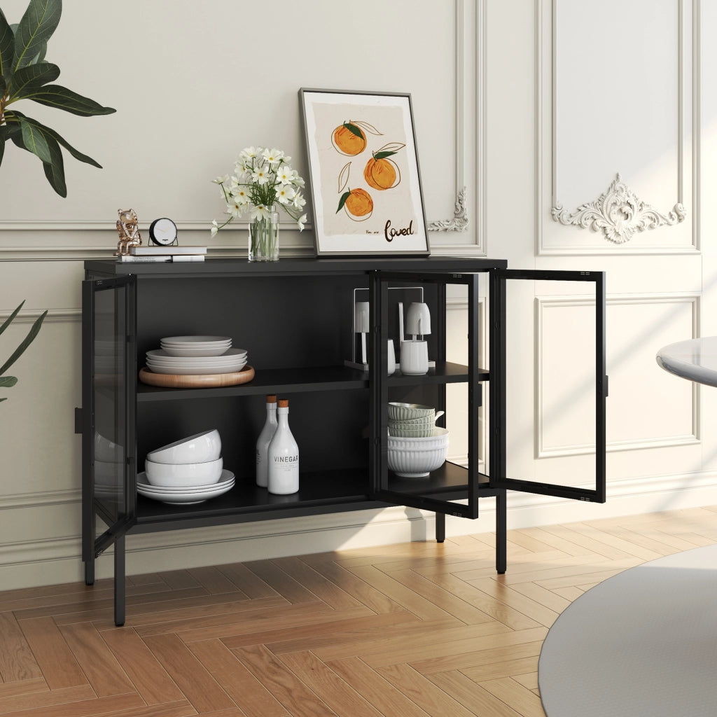 Armadietto con Vetrina Borshavisa Credenza con 3 Ante in Vetro 80x100x35 cm [en.casa]