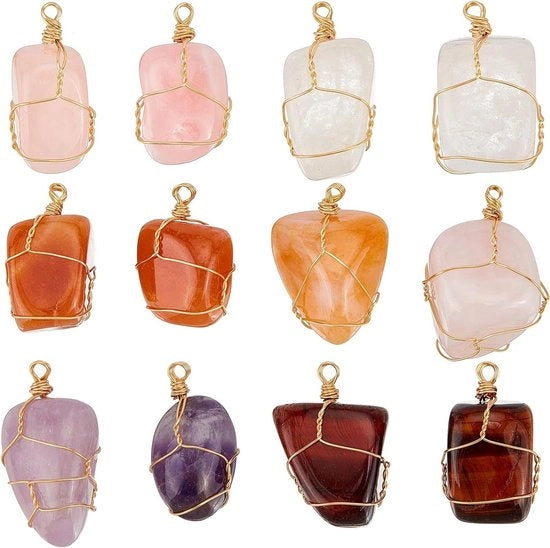 Pendente a forma di cuore con perle di agata naturale cordoncino dorato intrecciato - Pendenti per collane orecchini bracciali - Artigianato di gioielli